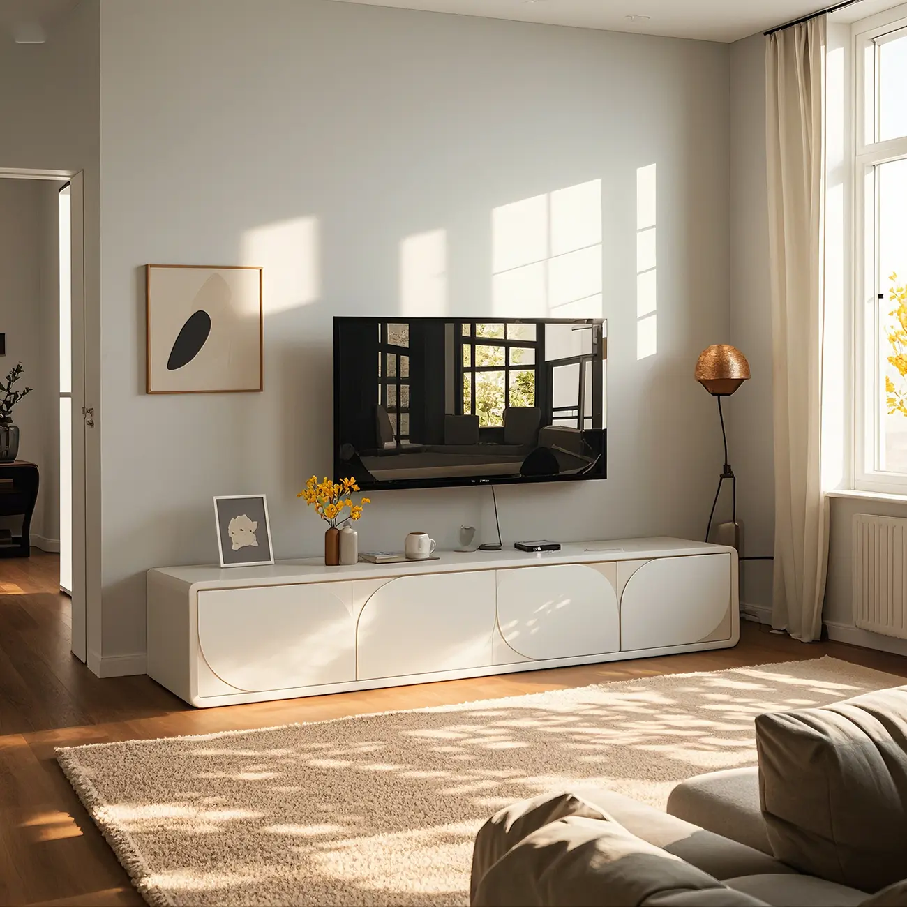 Traditional Wooden TV Stand with Storage and Cable Management Image - 5 | homeyfad