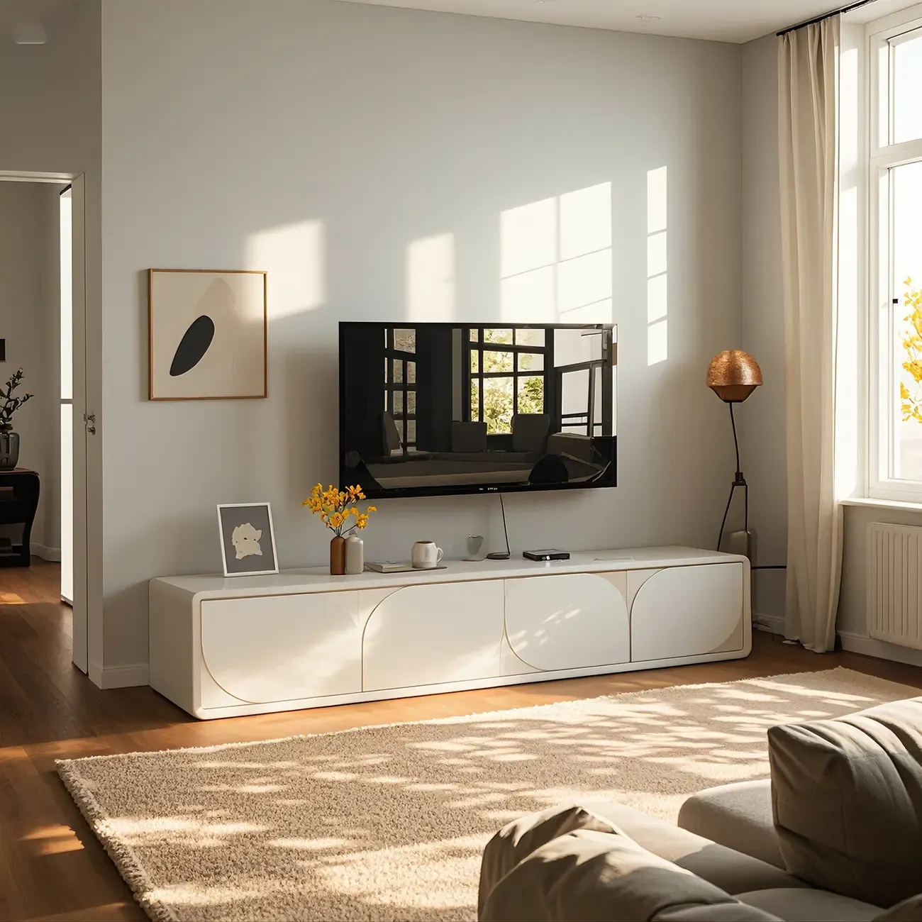 Traditional Wooden TV Stand with Storage and Cable Management Image - 5