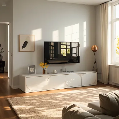 Traditional Wooden TV Stand with Storage and Cable Management Image - 5