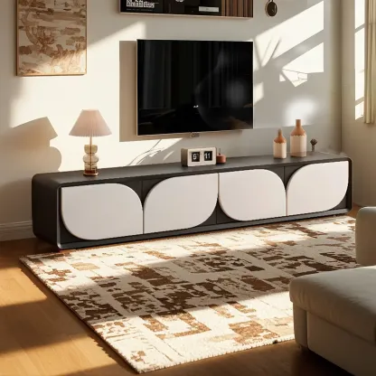 Traditional Wooden TV Stand with Storage and Cable Management Image - 4