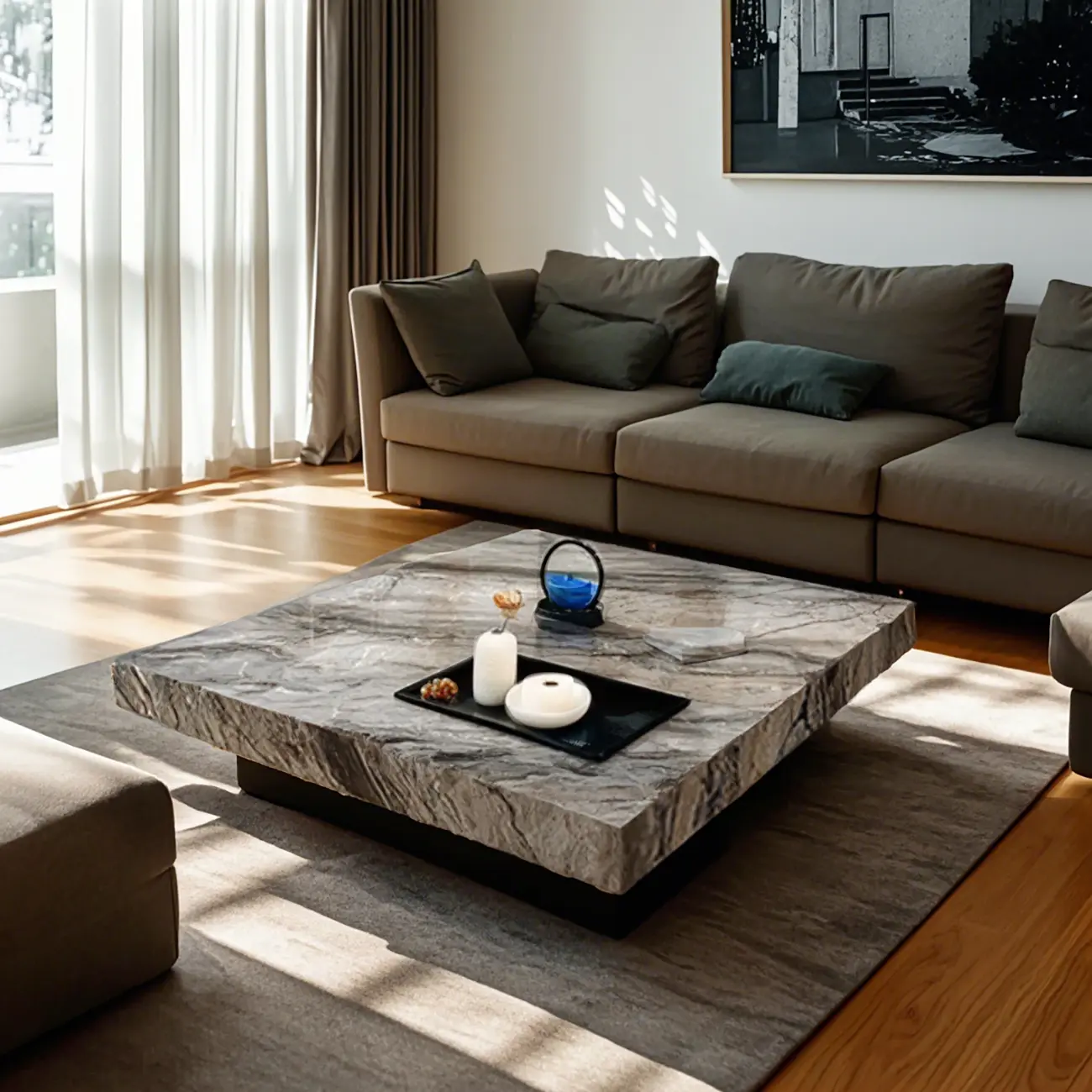 Modern Grey Square Coffee Table with Stainless Steel Base Image - 1 | homeyfad