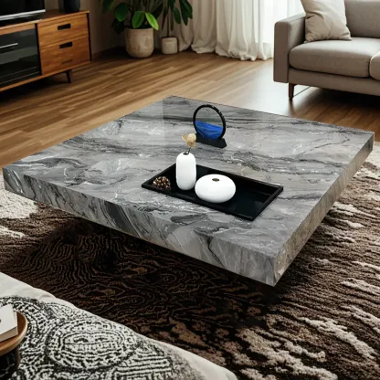 Modern Grey Square Coffee Table with Stainless Steel Base Image - 12