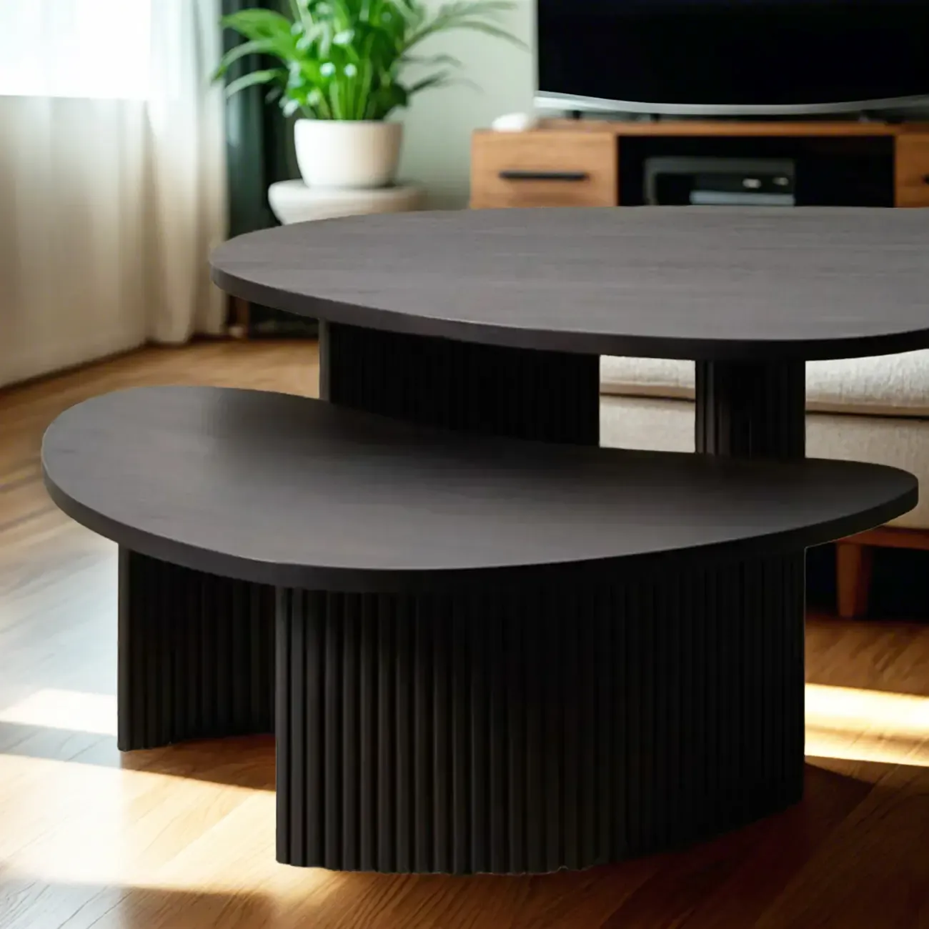 Contemporary Wooden Black Unique Shape Coffee Table Image - 4