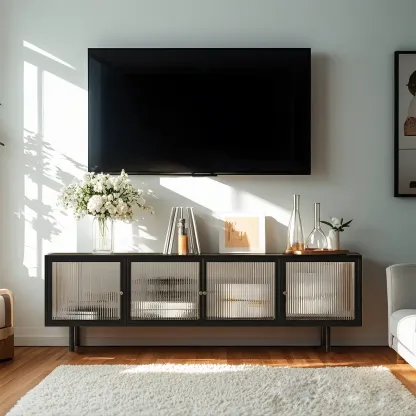 Industrial Metal TV Stand with Splayed Legs for Living Room Image - 1