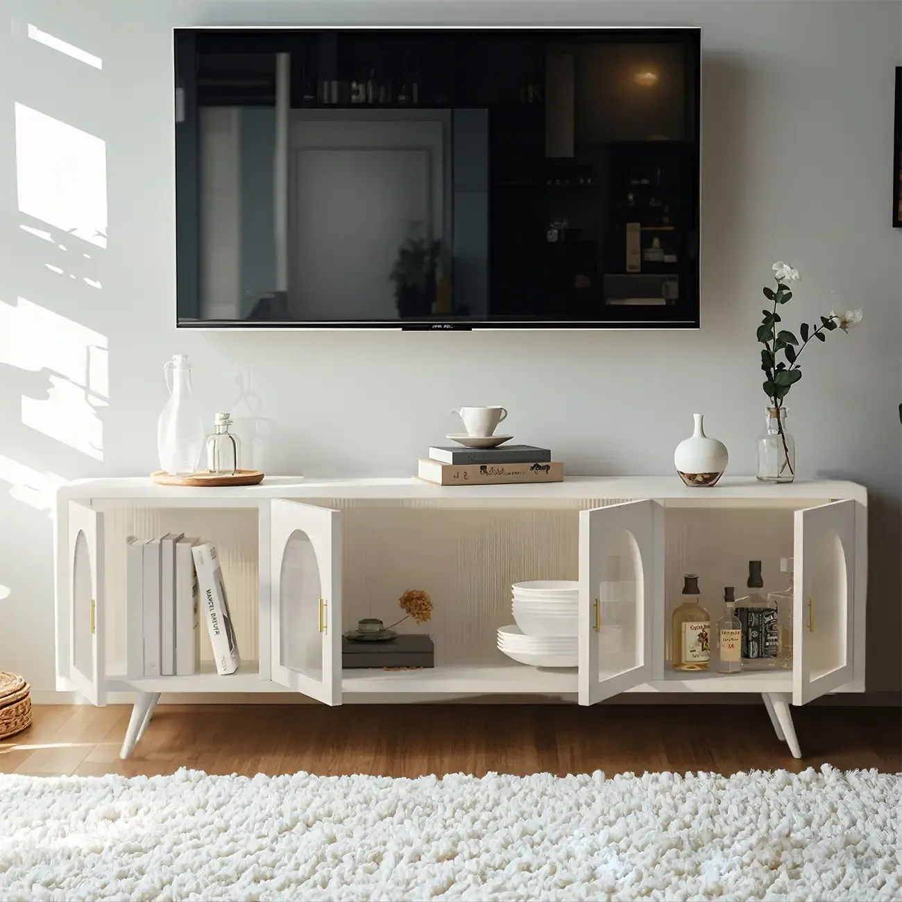 Industrial Metal TV Stand with Splayed Legs for Living Room Image - 2