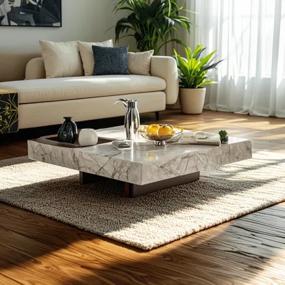 Modern Elegant White Square Coffee Table with Silver Base Image - 1