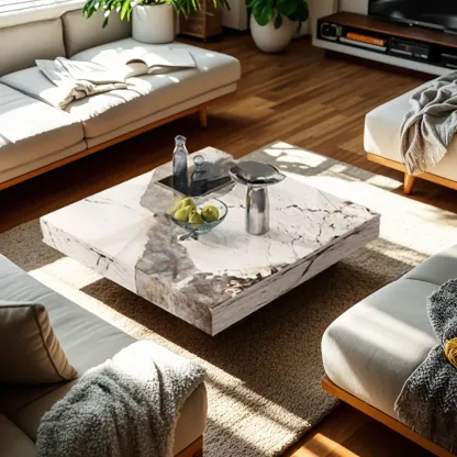 Modern Elegant White Square Coffee Table with Silver Base Image - 4
