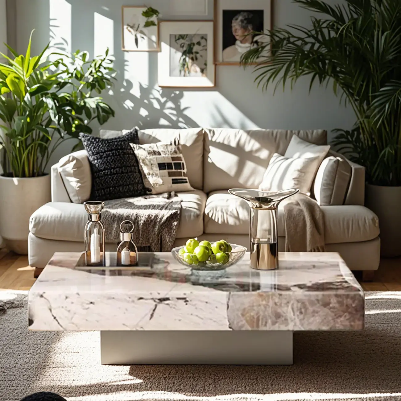 Modern Elegant White Square Coffee Table with Silver Base Image - 8 | homeyfad