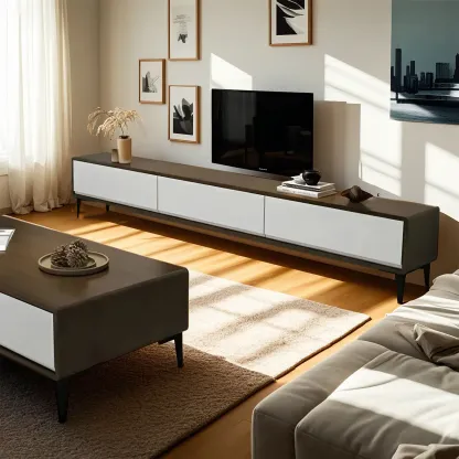 Modern Brown Wooden TV Stand with 3-Drawers for Living Room Image - 2