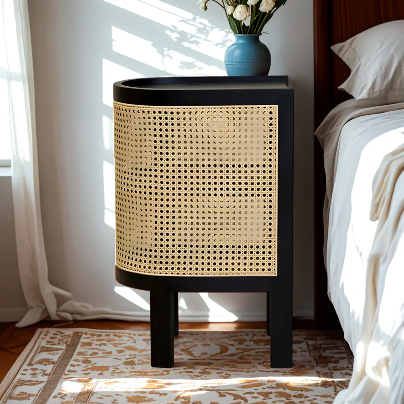 Rustic Natural Wooden Bedside Table with Open Storage Shelves Image - 2 | homeyfad