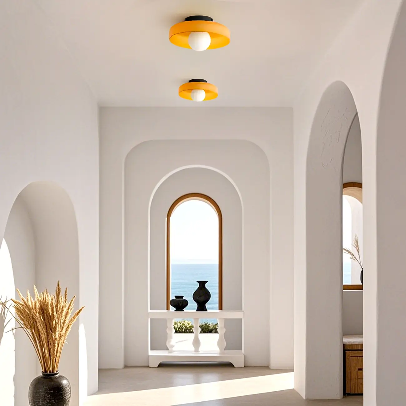 Modern Green Circular Glass Semi Flush Ceiling Light Image - 1 | homeyfad