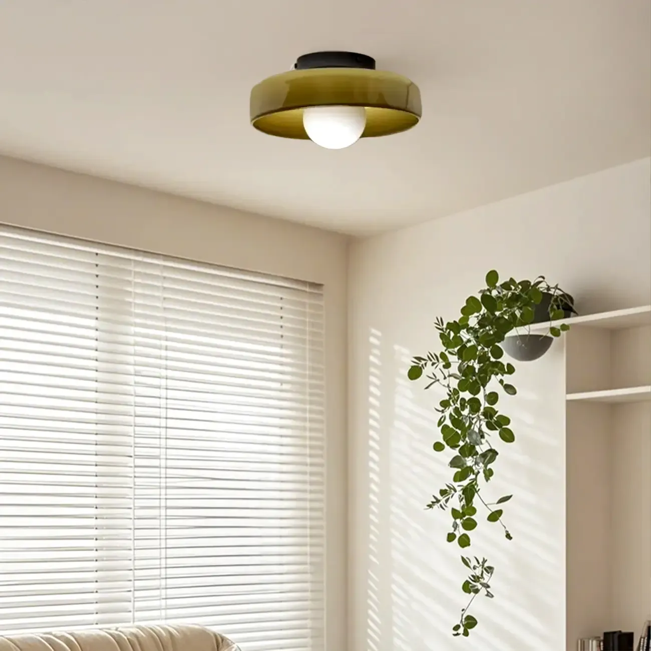 Modern Green Circular Glass Semi Flush Ceiling Light Image - 2