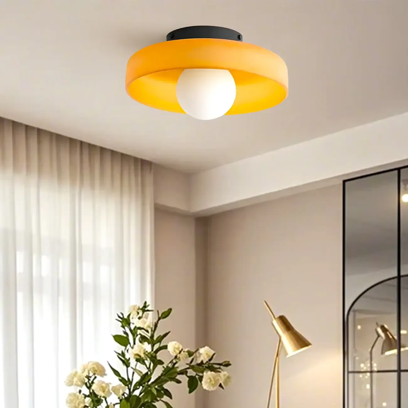 Modern Green Circular Glass Semi Flush Ceiling Light Image - 3