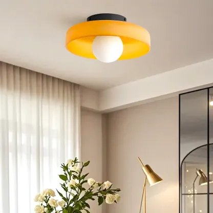 Modern Green Circular Glass Semi Flush Ceiling Light Image - 3