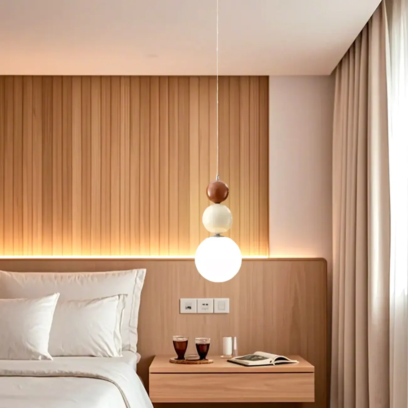 Nordic 3 Globe Pendant Light with White Glass Shade for Bedroom Image - 1