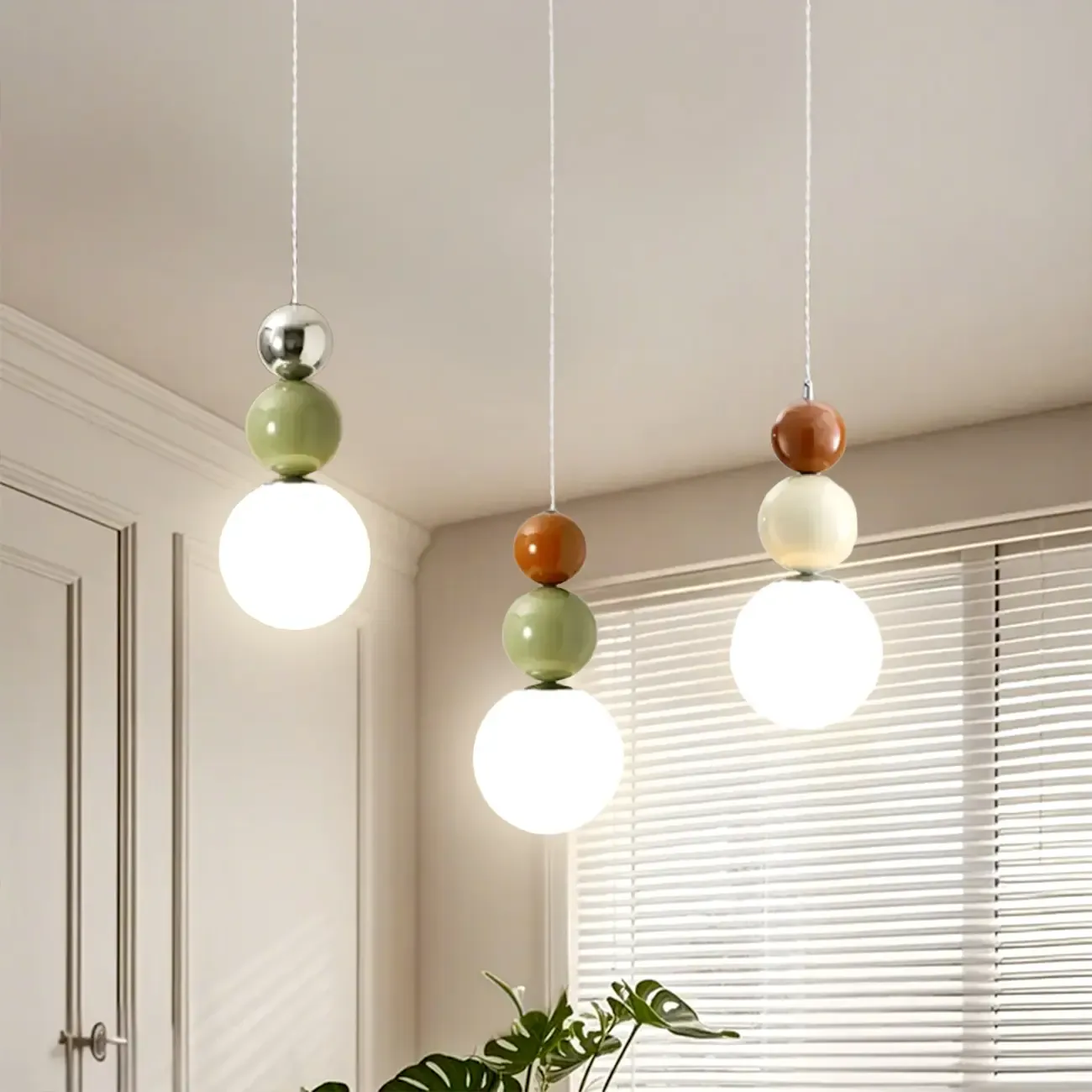 Nordic 3 Globe Pendant Light with White Glass Shade for Bedroom Image - 4