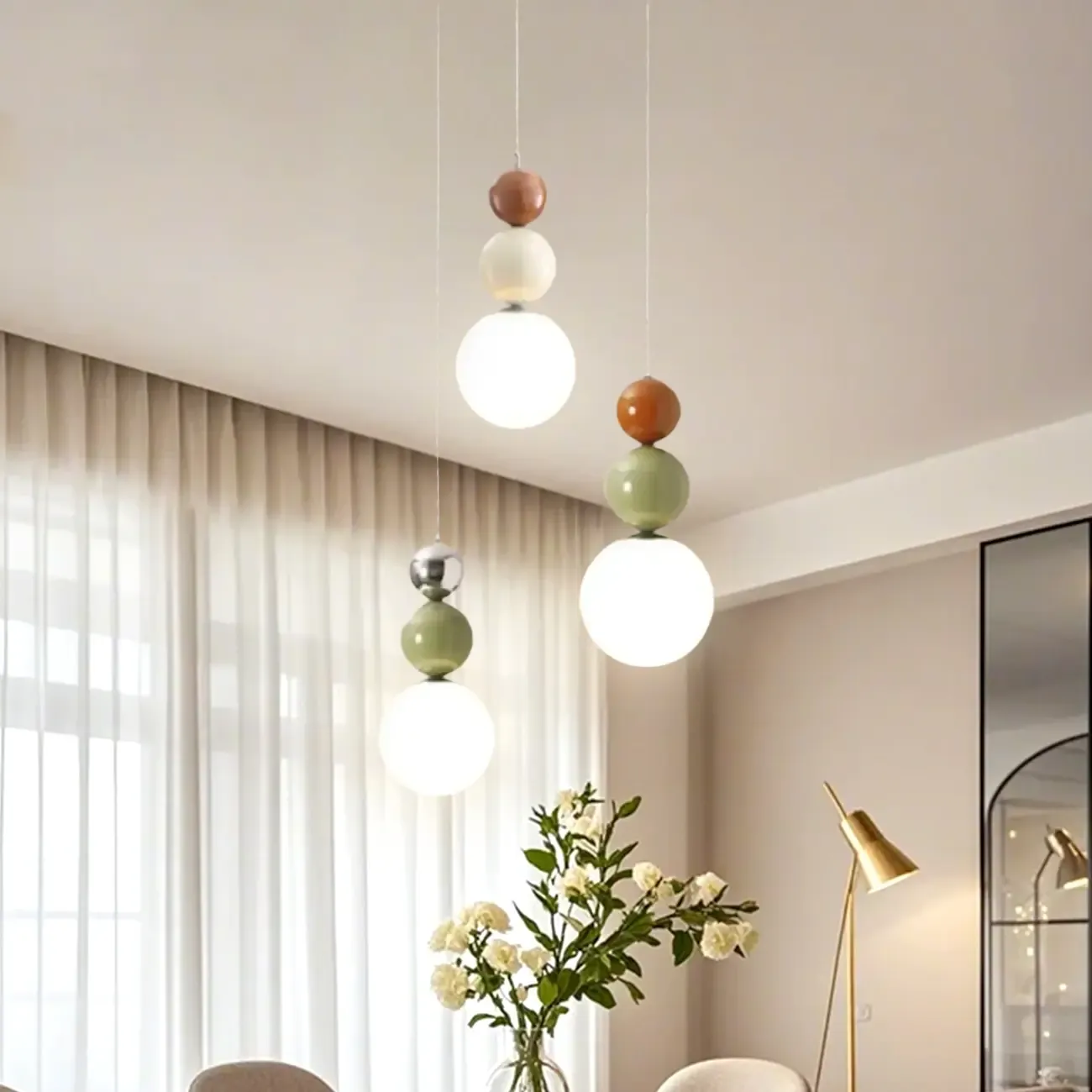 Nordic 3 Globe Pendant Light with White Glass Shade for Bedroom Image - 13