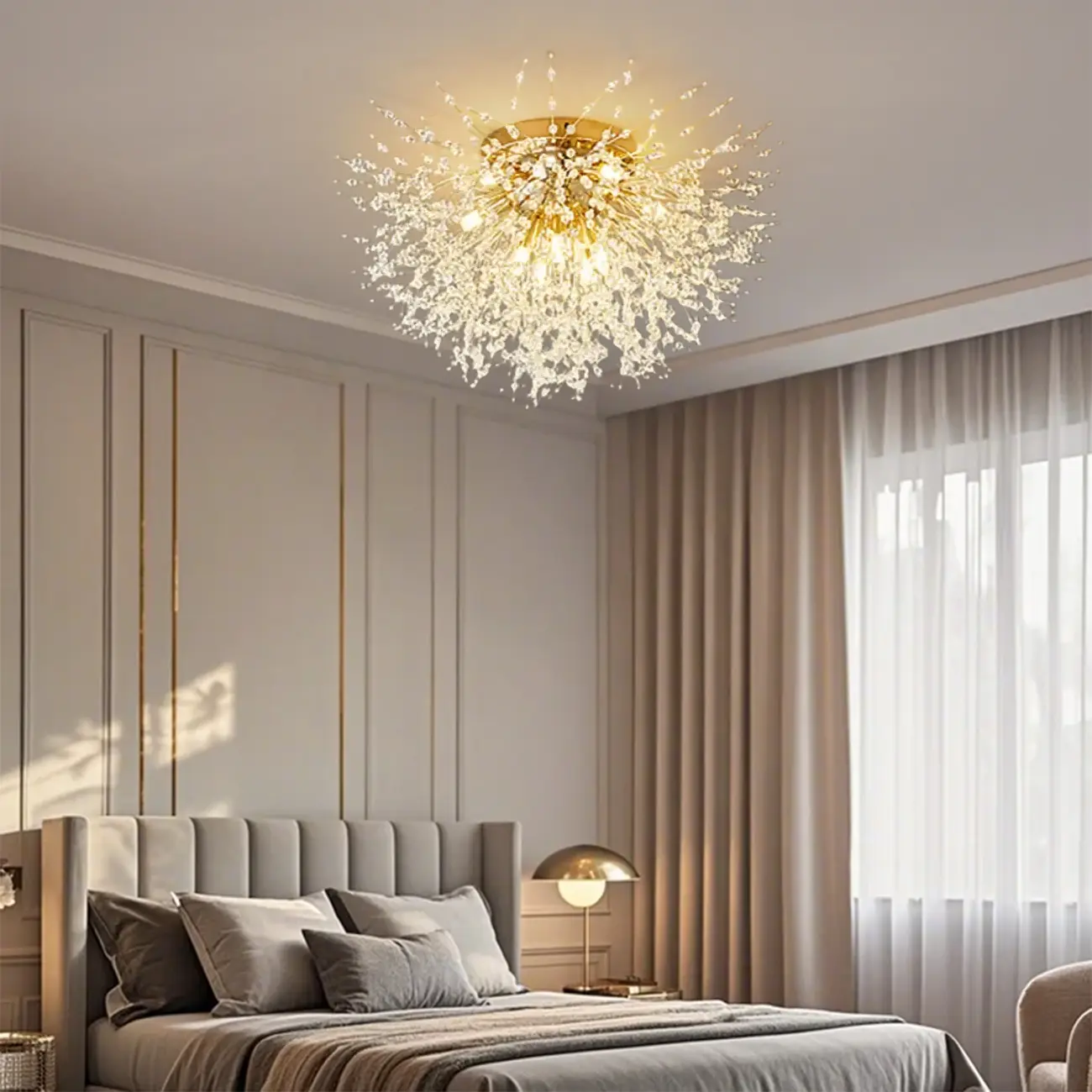 Glamorous Crystal Starburst Gold Semi Flush Ceiling Light Image - 2 | homeyfad