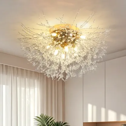 Glamorous Crystal Starburst Gold Semi Flush Ceiling Light Image - 3
