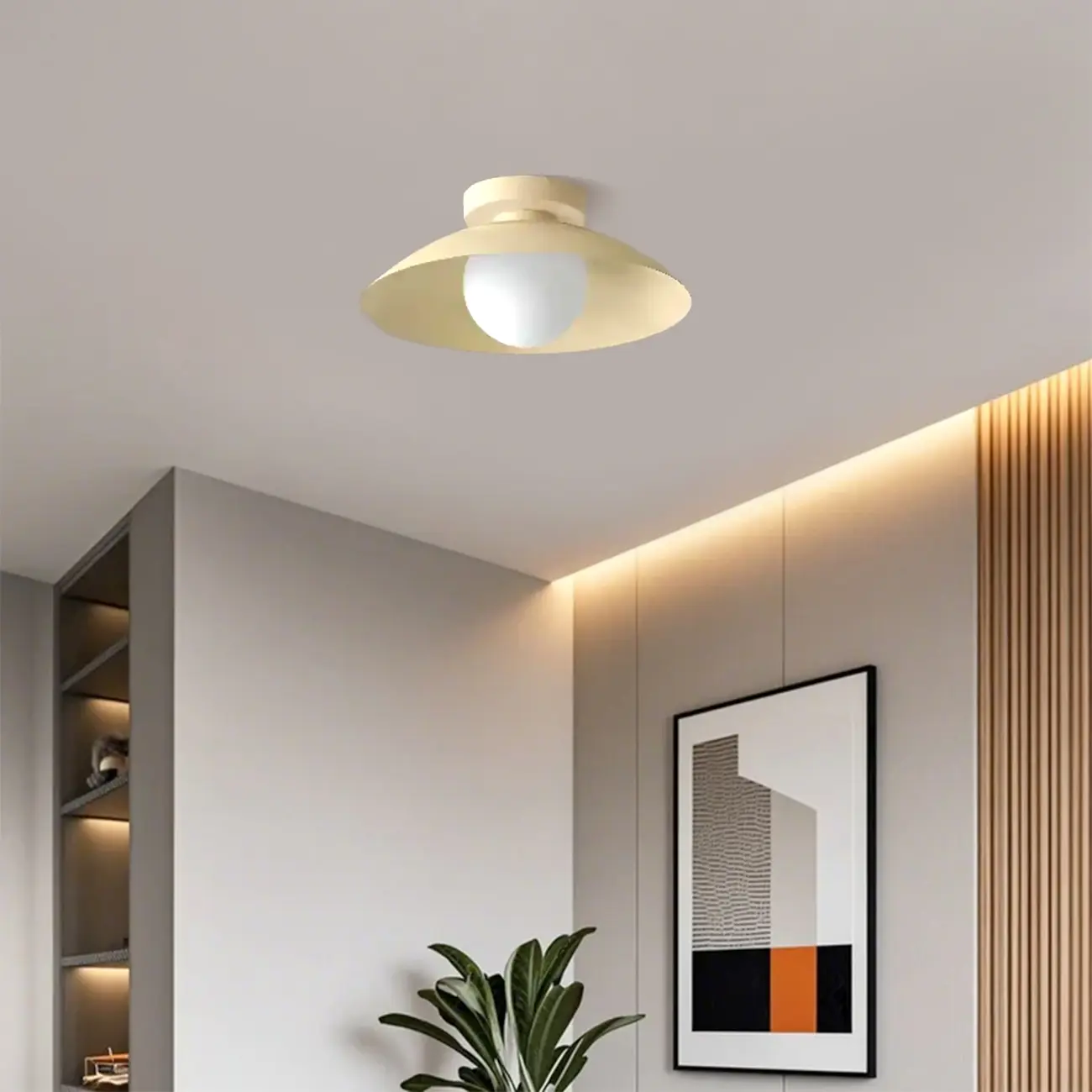 Mini Beige Dome Metal Modern Semi Flush Ceiling Light Image - 1 | homeyfad