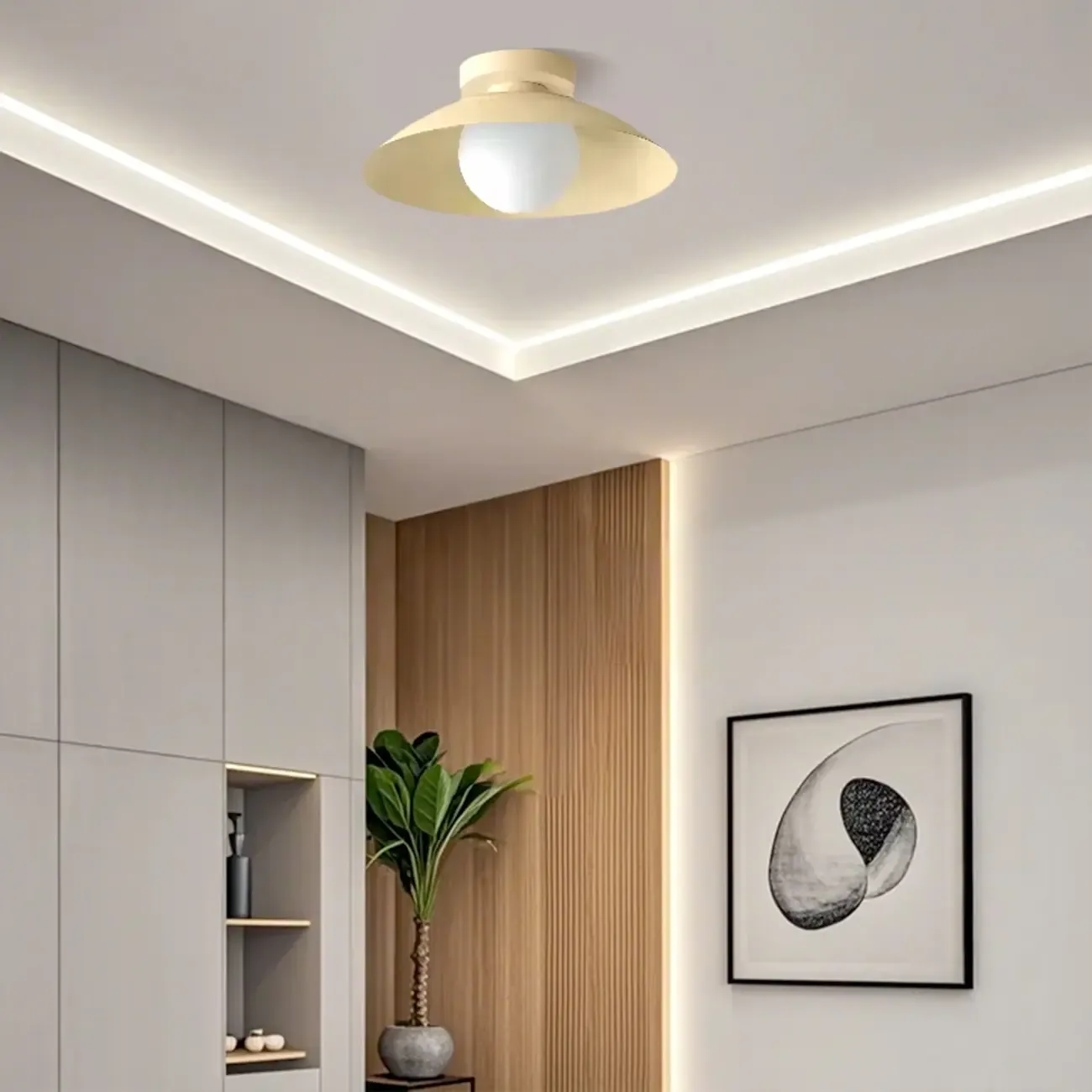 Mini Beige Dome Metal Modern Semi Flush Ceiling Light Image - 2
