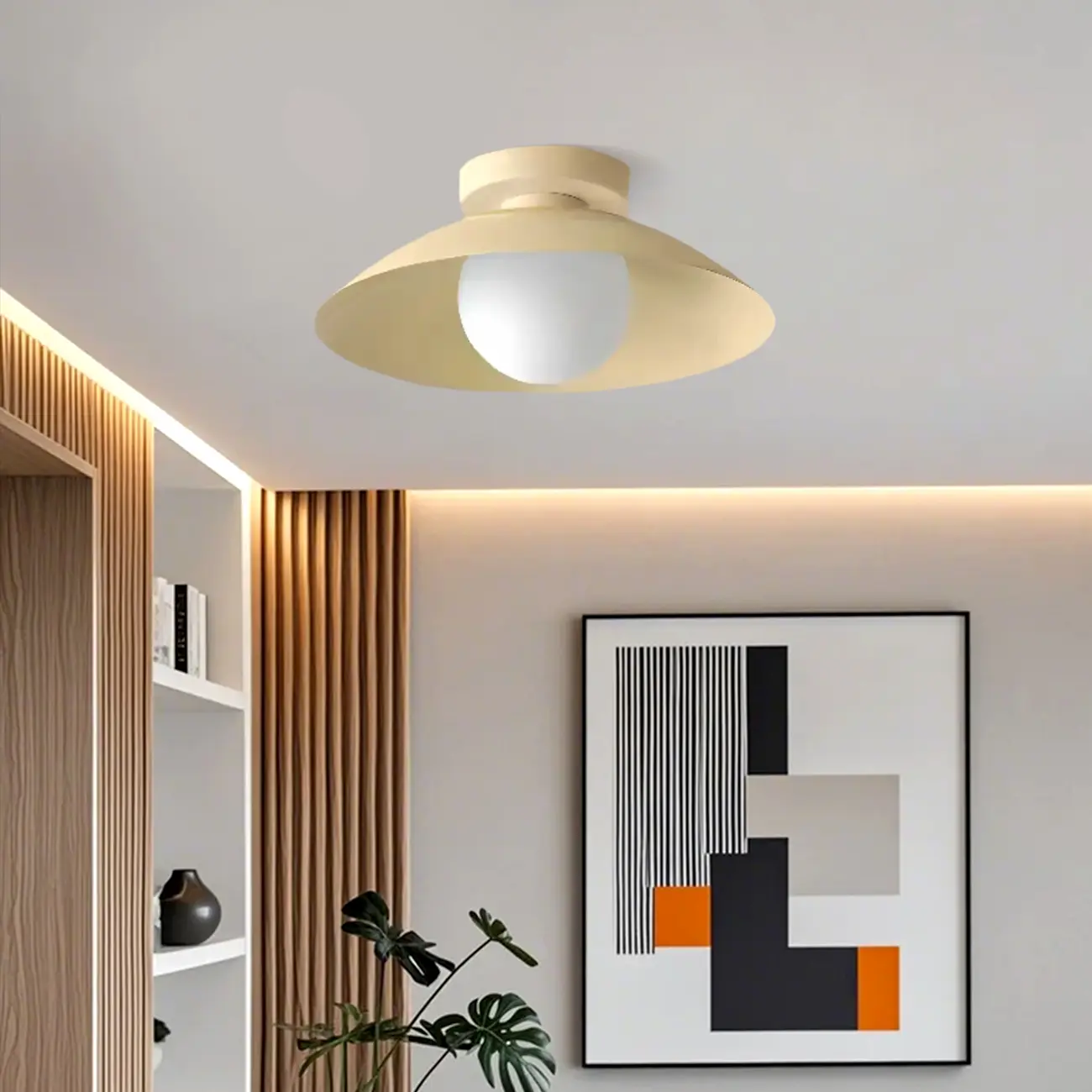 Mini Beige Dome Metal Modern Semi Flush Ceiling Light Image - 3 | homeyfad
