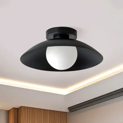 Mini Beige Dome Metal Modern Semi Flush Ceiling Light Image - 4