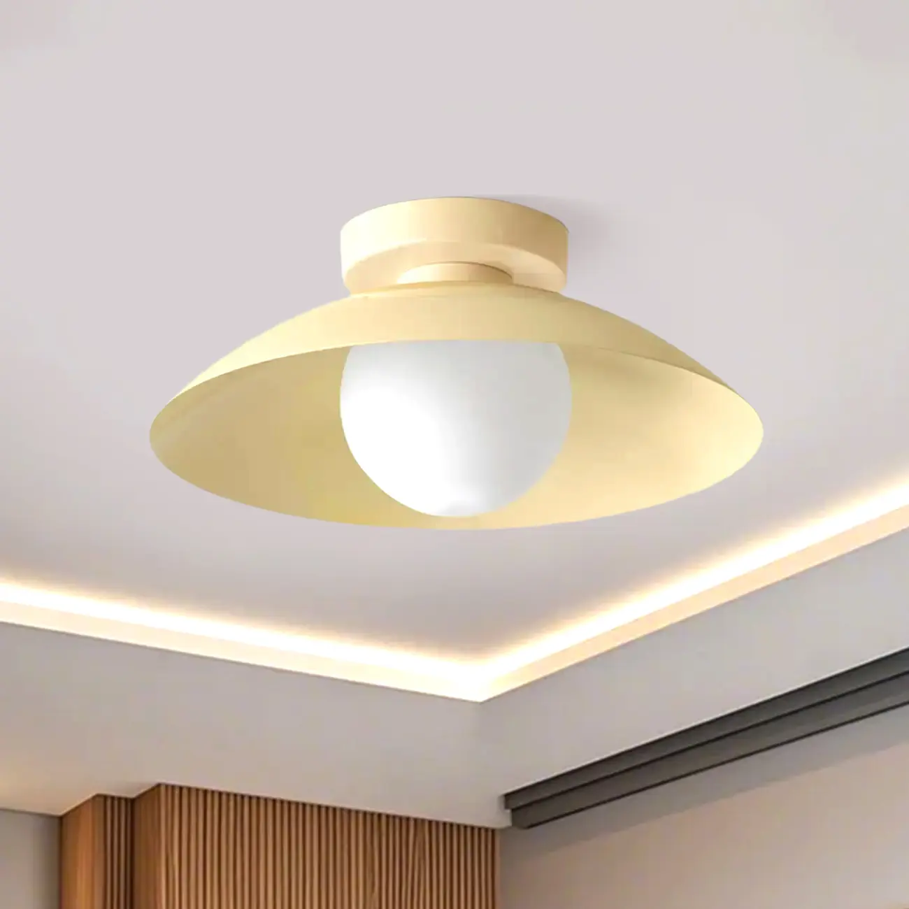 Mini Beige Dome Metal Modern Semi Flush Ceiling Light Image - 5 | homeyfad