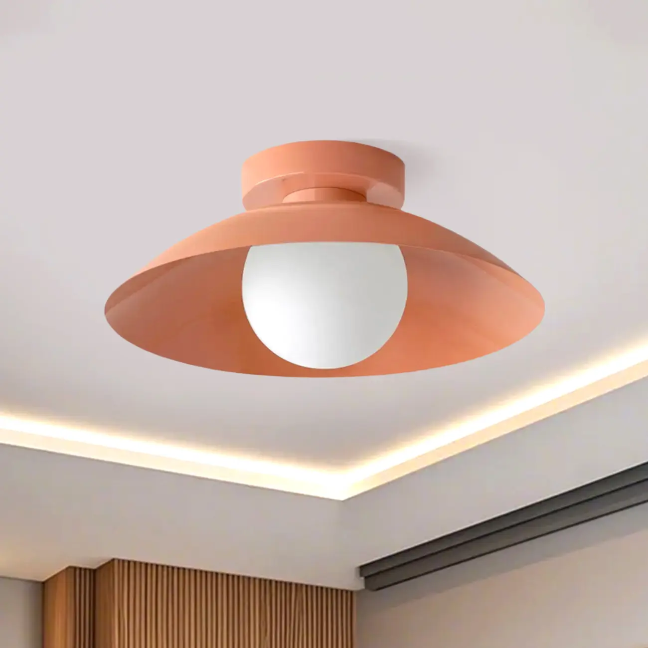 Mini Beige Dome Metal Modern Semi Flush Ceiling Light Image - 6 | homeyfad