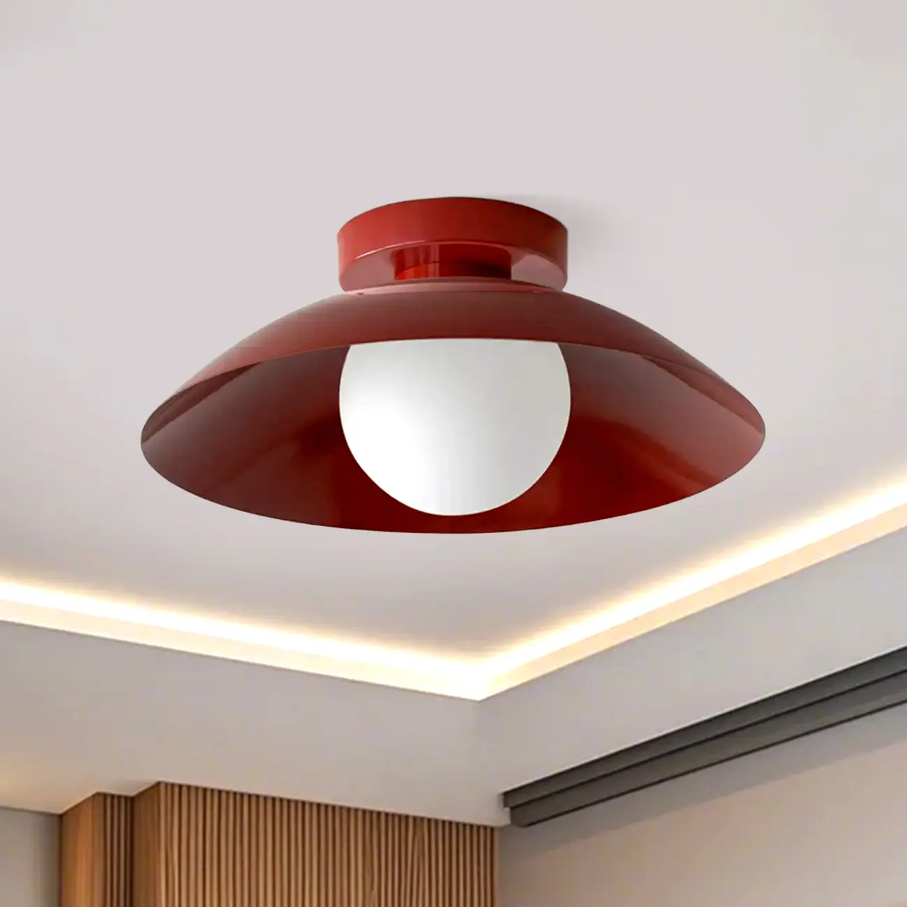 Mini Beige Dome Metal Modern Semi Flush Ceiling Light Image - 7 | homeyfad