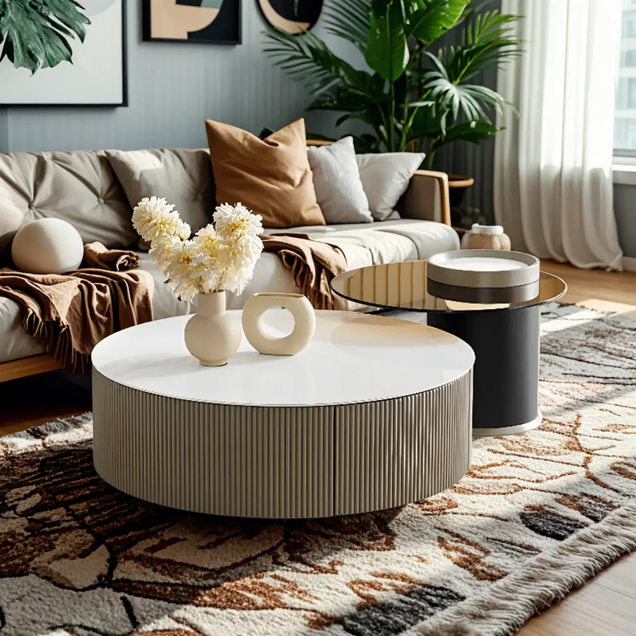 Modern Elegant Glass Round Nesting Coffee Table with 5 Sizes Image - 1 | homeyfad
