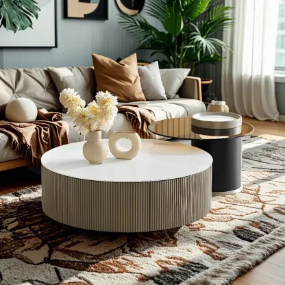 Modern Elegant Glass Round Nesting Coffee Table with 5 Sizes Image - 1