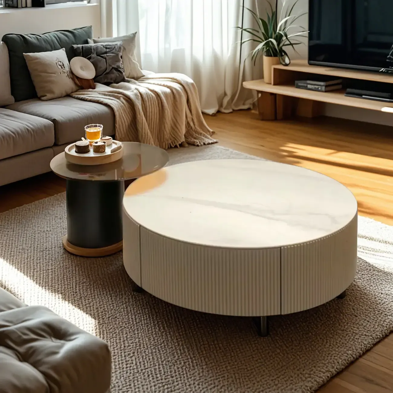 Modern Elegant Glass Round Nesting Coffee Table with 5 Sizes Image - 3