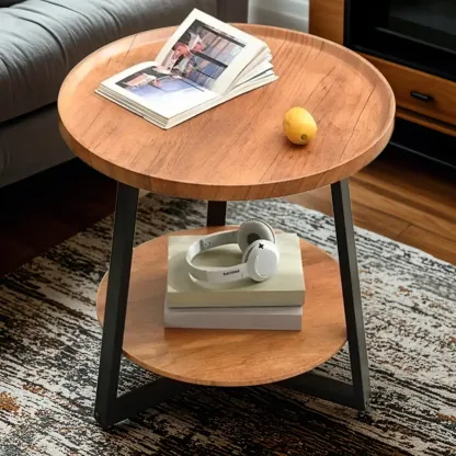 Modern Wooden Top Tray Coffee Table with Cross Legs & Shelf Image - 6