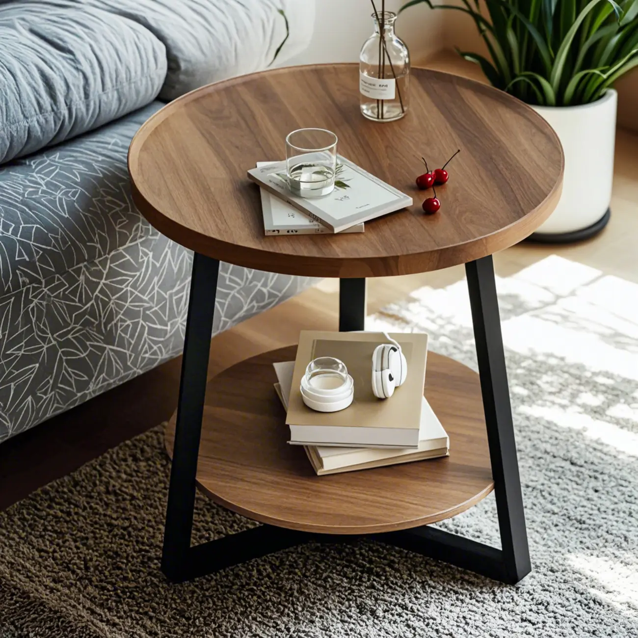Modern Wooden Top Tray Coffee Table with Cross Legs & Shelf Image - 7 | homeyfad