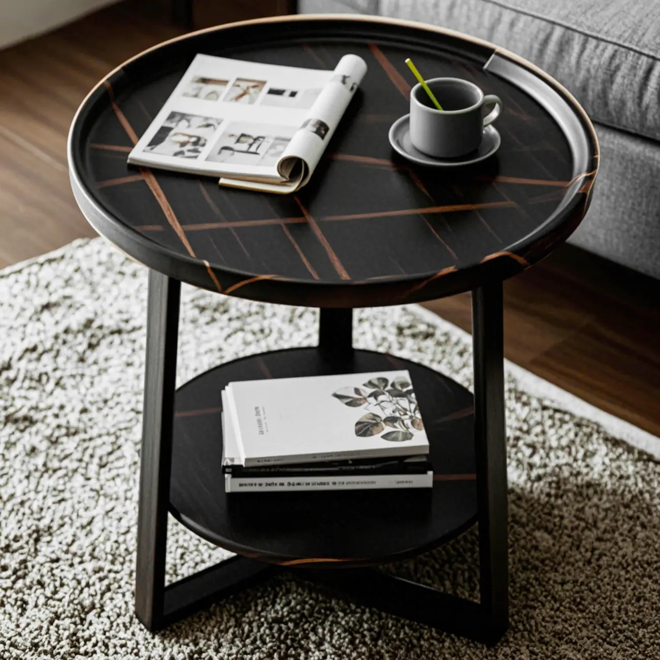 Modern Wooden Top Tray Coffee Table with Cross Legs & Shelf Image - 8 | homeyfad