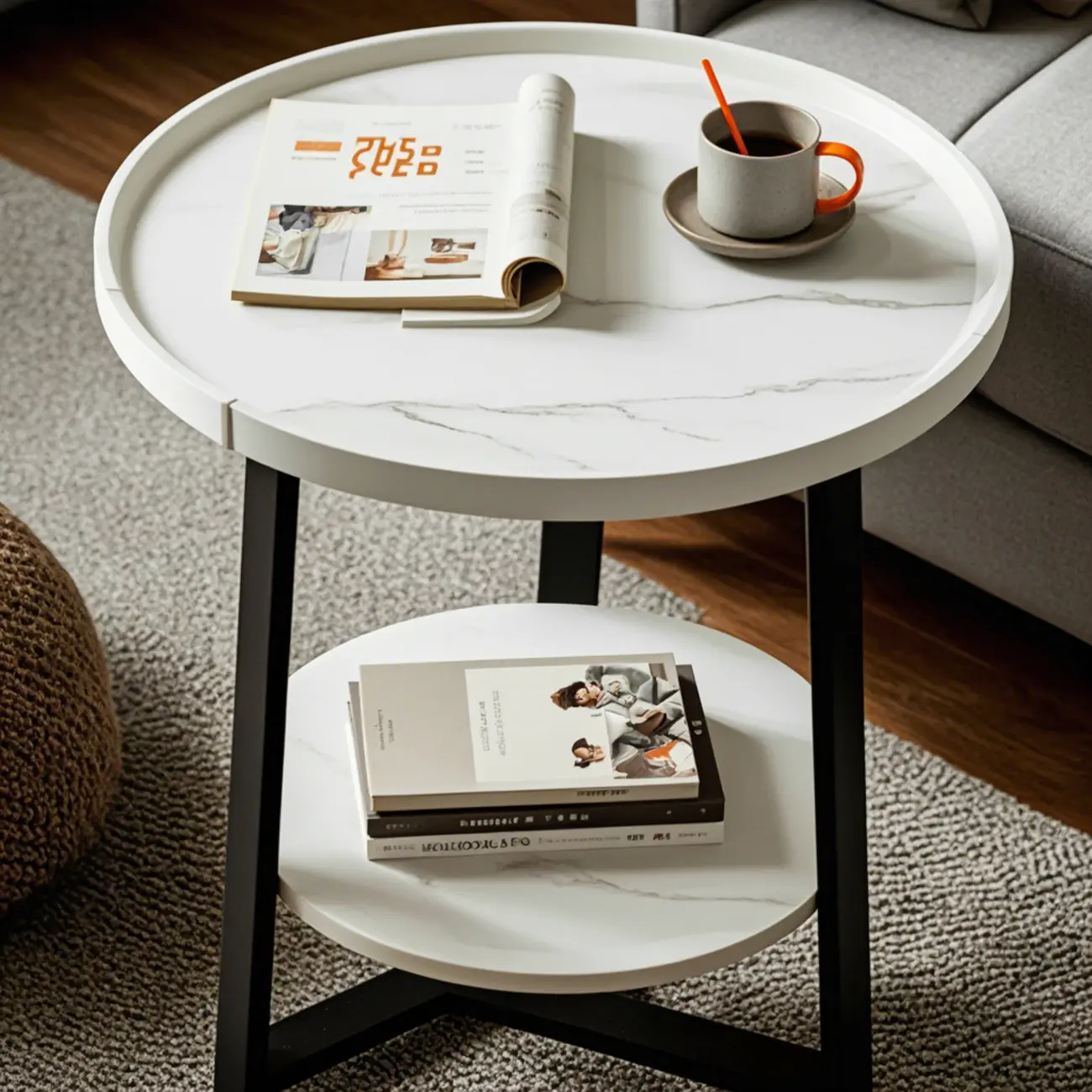 Modern Wooden Top Tray Coffee Table with Cross Legs & Shelf Image - 9 | homeyfad