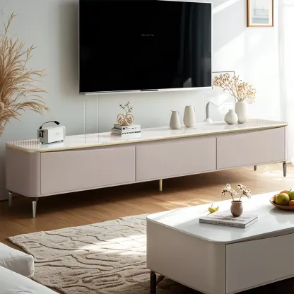 Modern TV Stand with Stone Top and Drawers for Living Room Image - 2