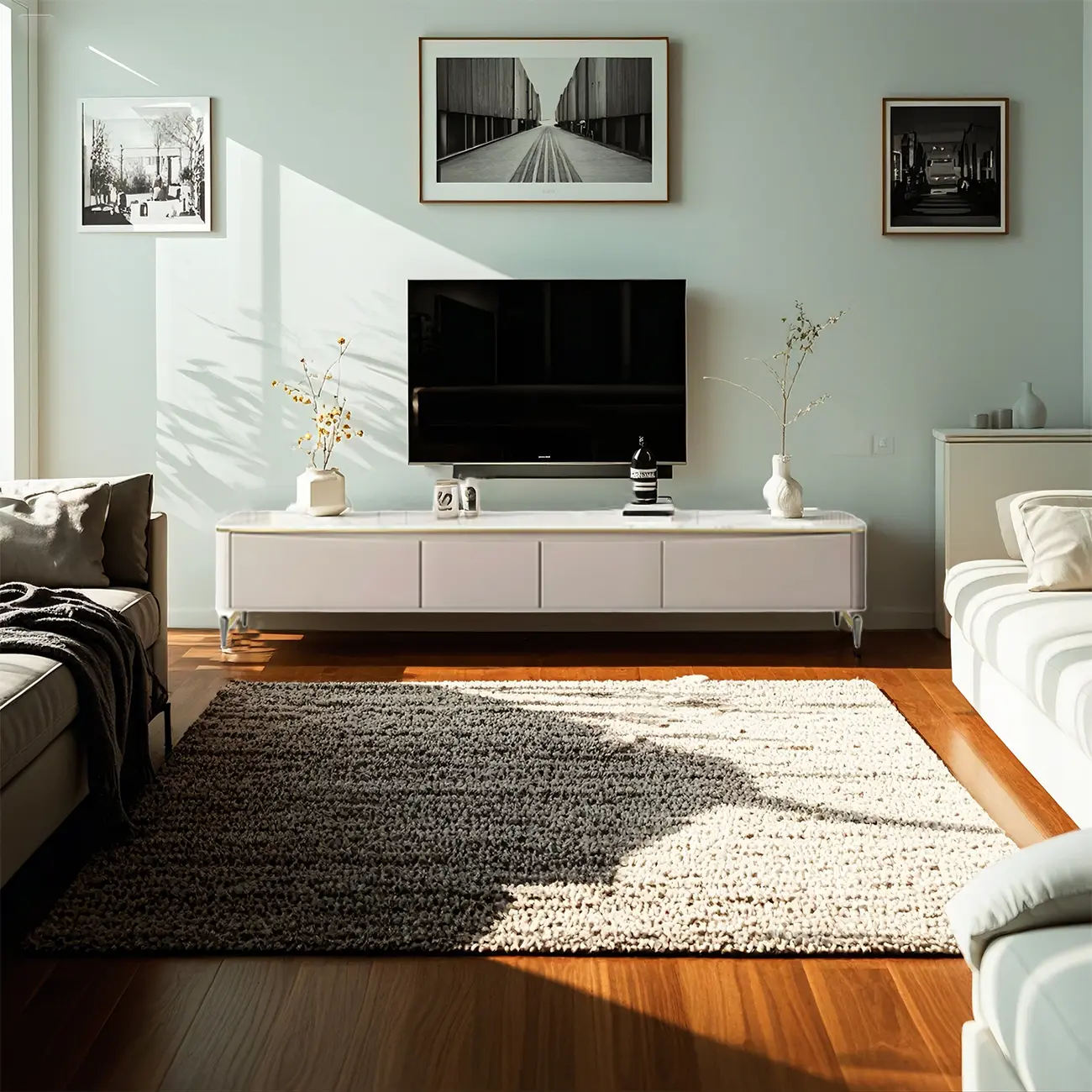 Modern TV Stand with Stone Top and Drawers for Living Room Image - 5 | homeyfad