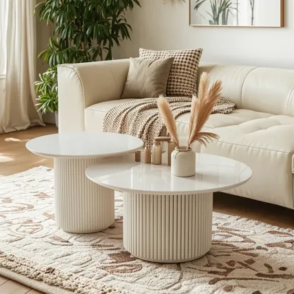 Modern White Nesting Coffee Table Set in Round Design Image - 2
