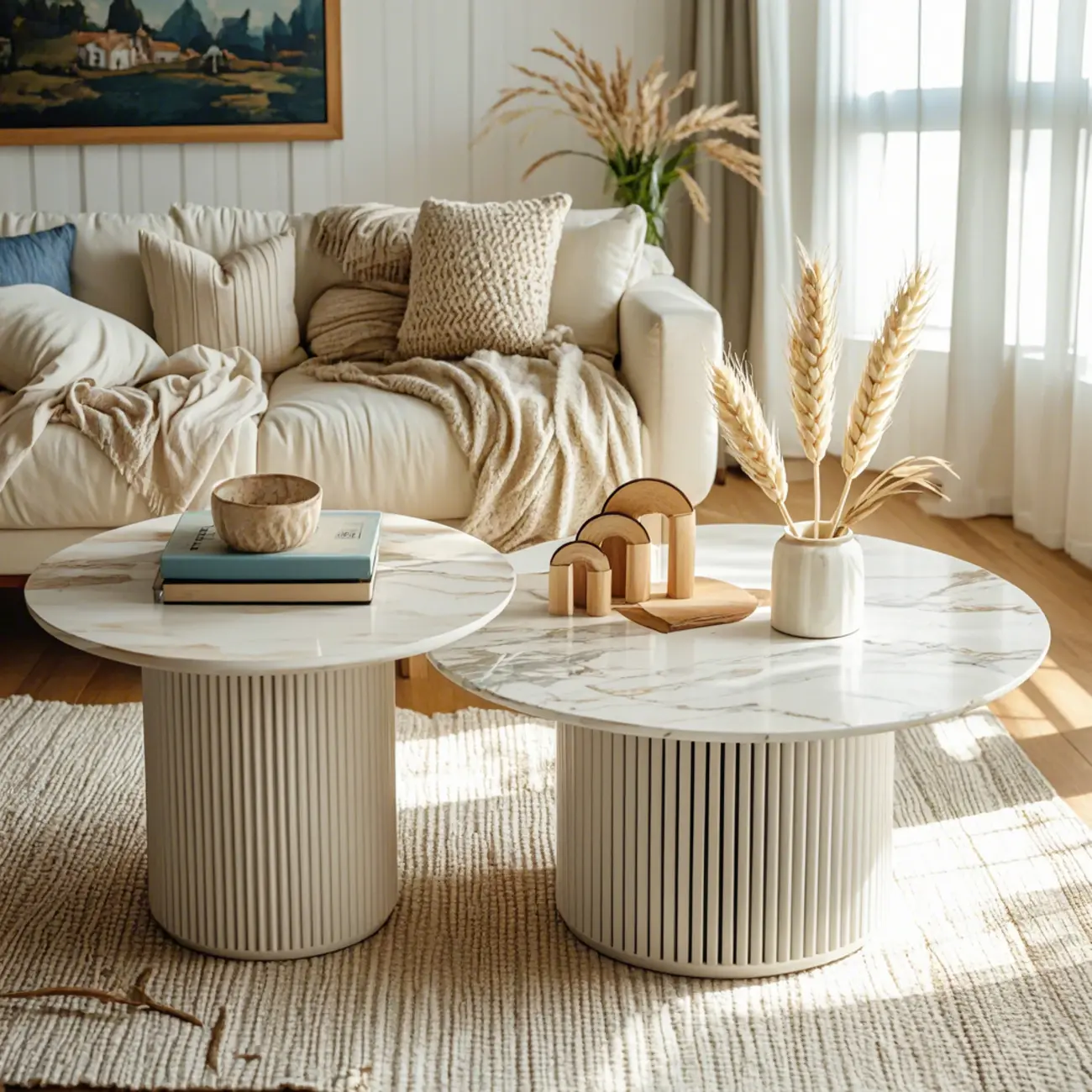 Modern White Nesting Coffee Table Set in Round Design Image - 3 | homeyfad