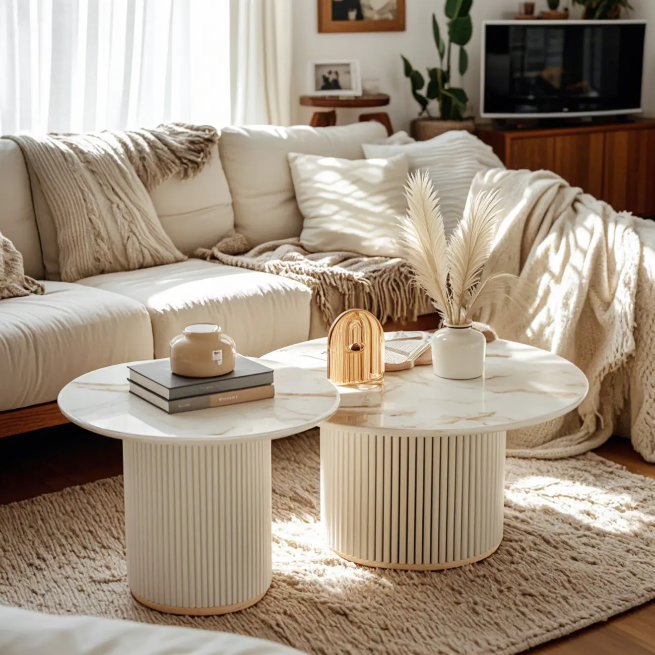 Modern White Nesting Coffee Table Set in Round Design Image - 1 | homeyfad