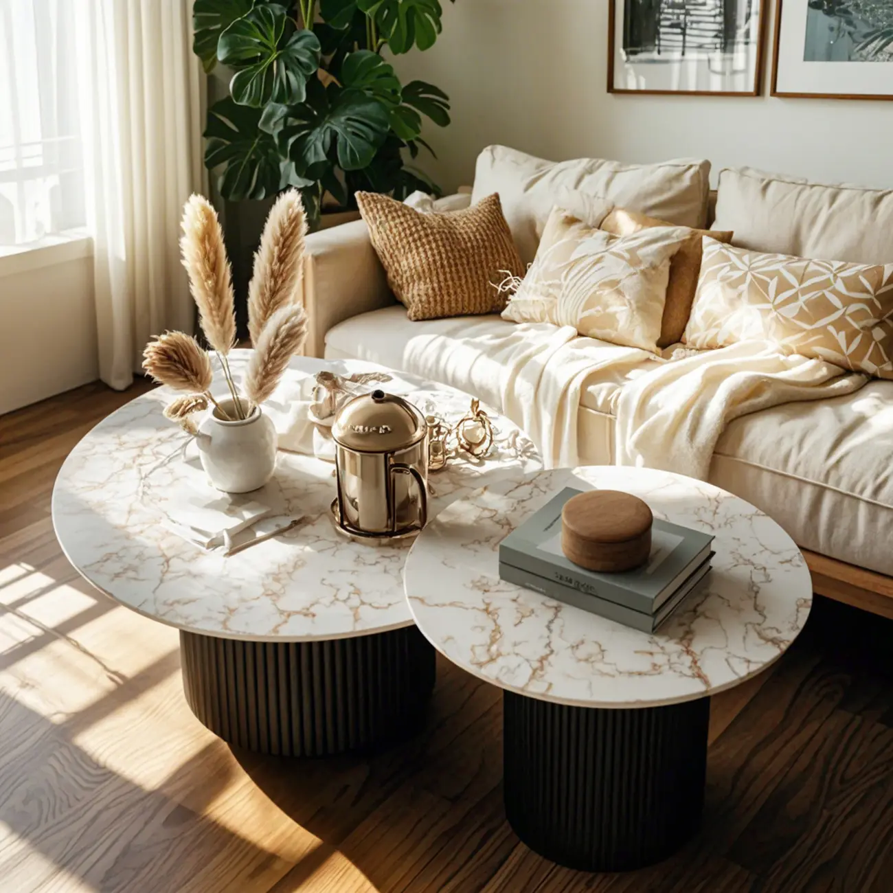 Modern White Nesting Coffee Table Set in Round Design Image - 8 | homeyfad