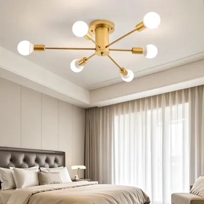 10-Light Gold Sputnik Semi Flush Ceiling Light Image - 2