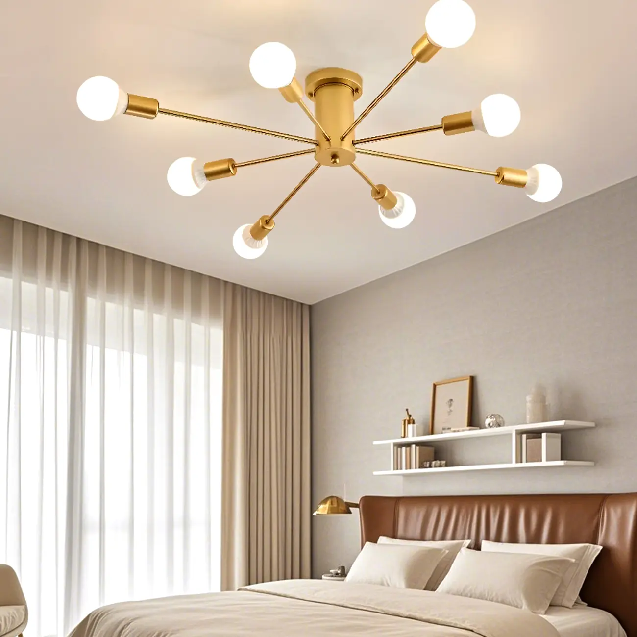 10-Light Gold Sputnik Semi Flush Ceiling Light Image - 3 | homeyfad