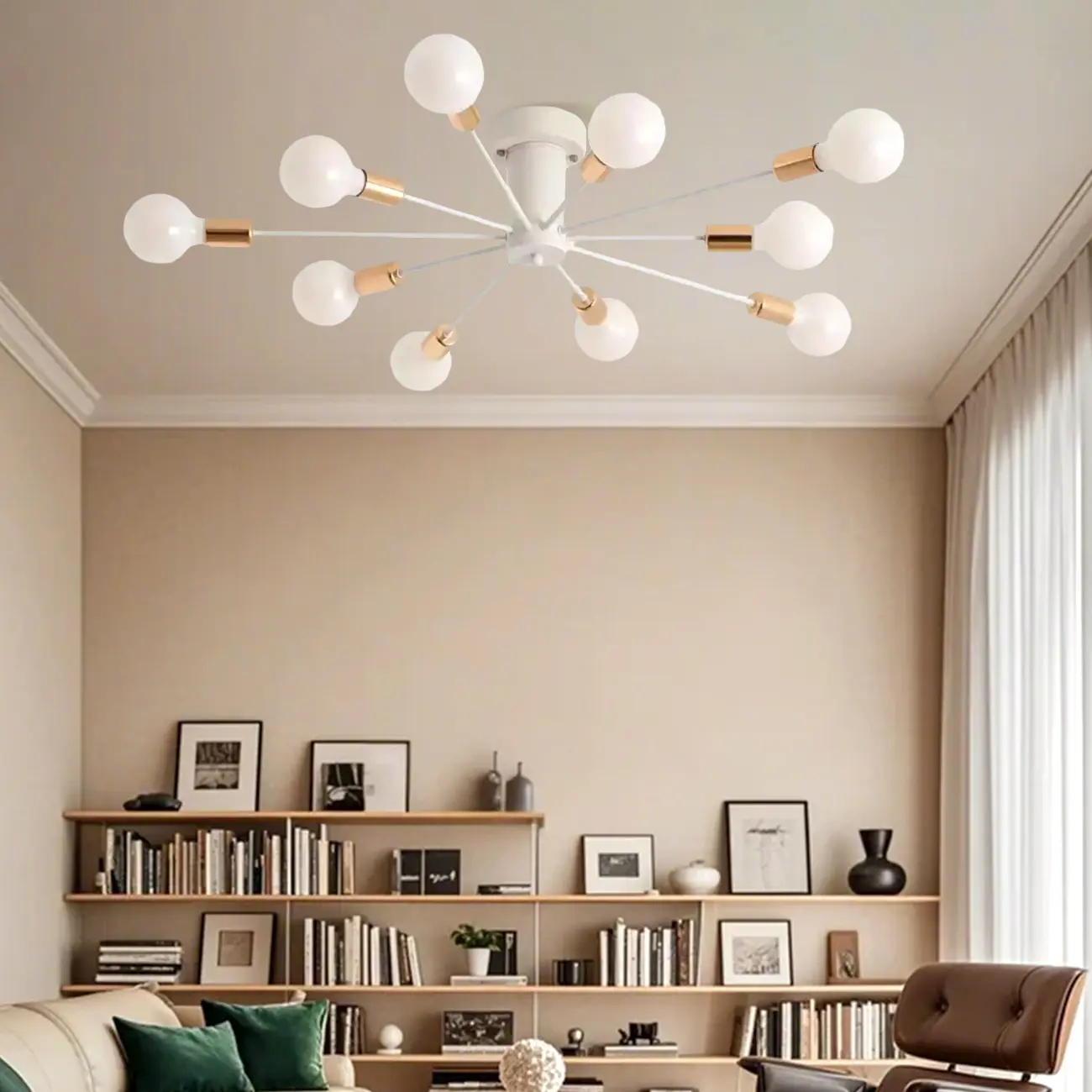 10-Light Gold Sputnik Semi Flush Ceiling Light Image - 8 | homeyfad