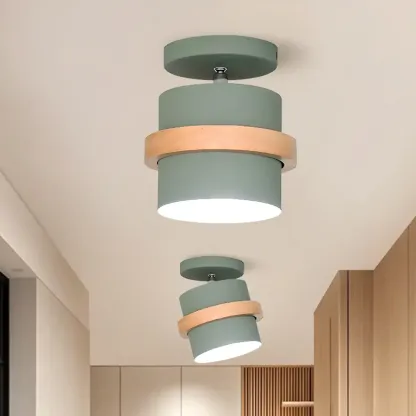 Green Cylinder Iron Modern Semi Flush Mount Ceiling Light Image - 1