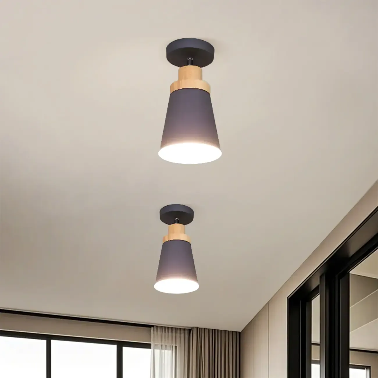 Green Cylinder Iron Modern Semi Flush Mount Ceiling Light Image - 2