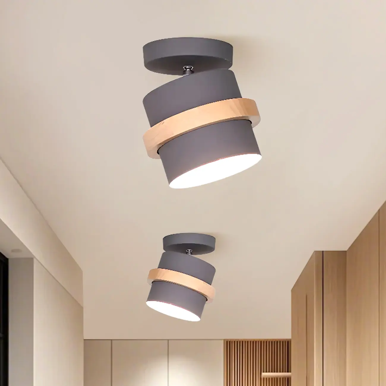 Green Cylinder Iron Modern Semi Flush Mount Ceiling Light Image - 4 | homeyfad