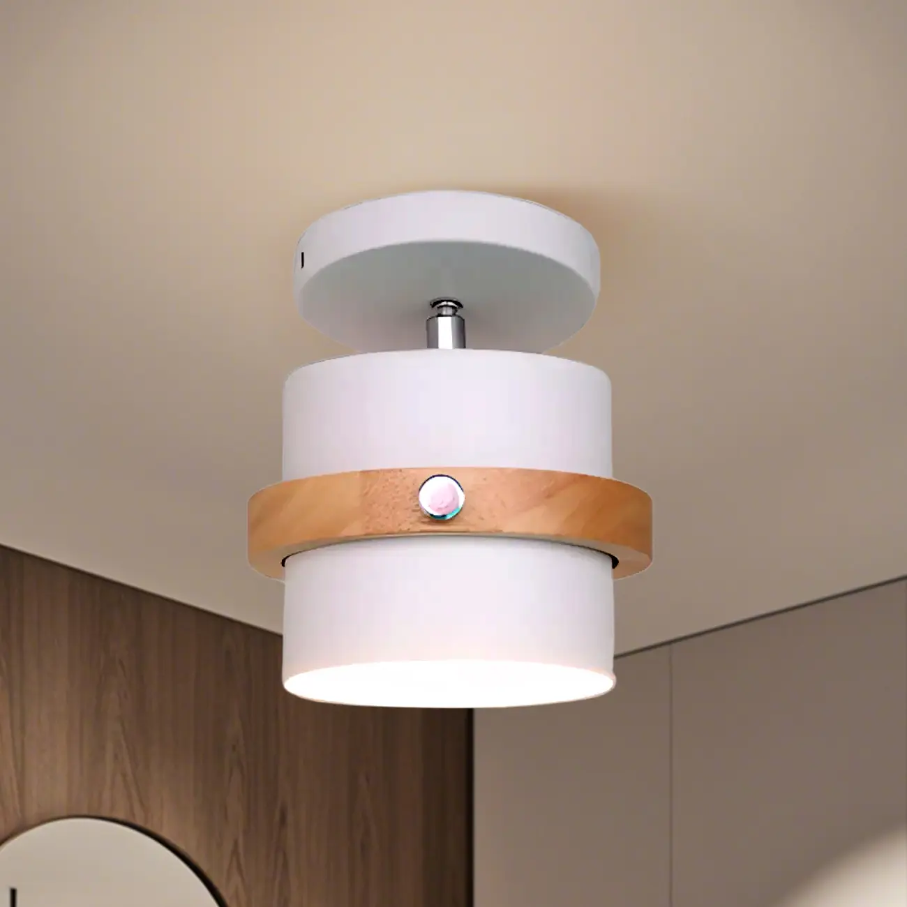 Green Cylinder Iron Modern Semi Flush Mount Ceiling Light Image - 15 | homeyfad